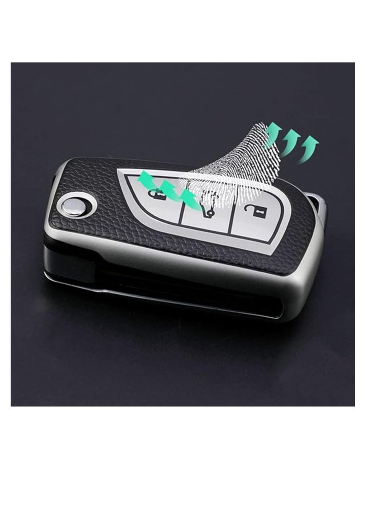 OUYoo - OUYoo TPU Case Key Fob Cover For Toyota C-HR Camry Corolla Fortuner Highlander Levin RAV4 LE Sequoia Sienna Tacoma Tundra Yaris Car Key Shells，Metal fidget spinner key chain,UAE flag key chain（Silver） - Image 1