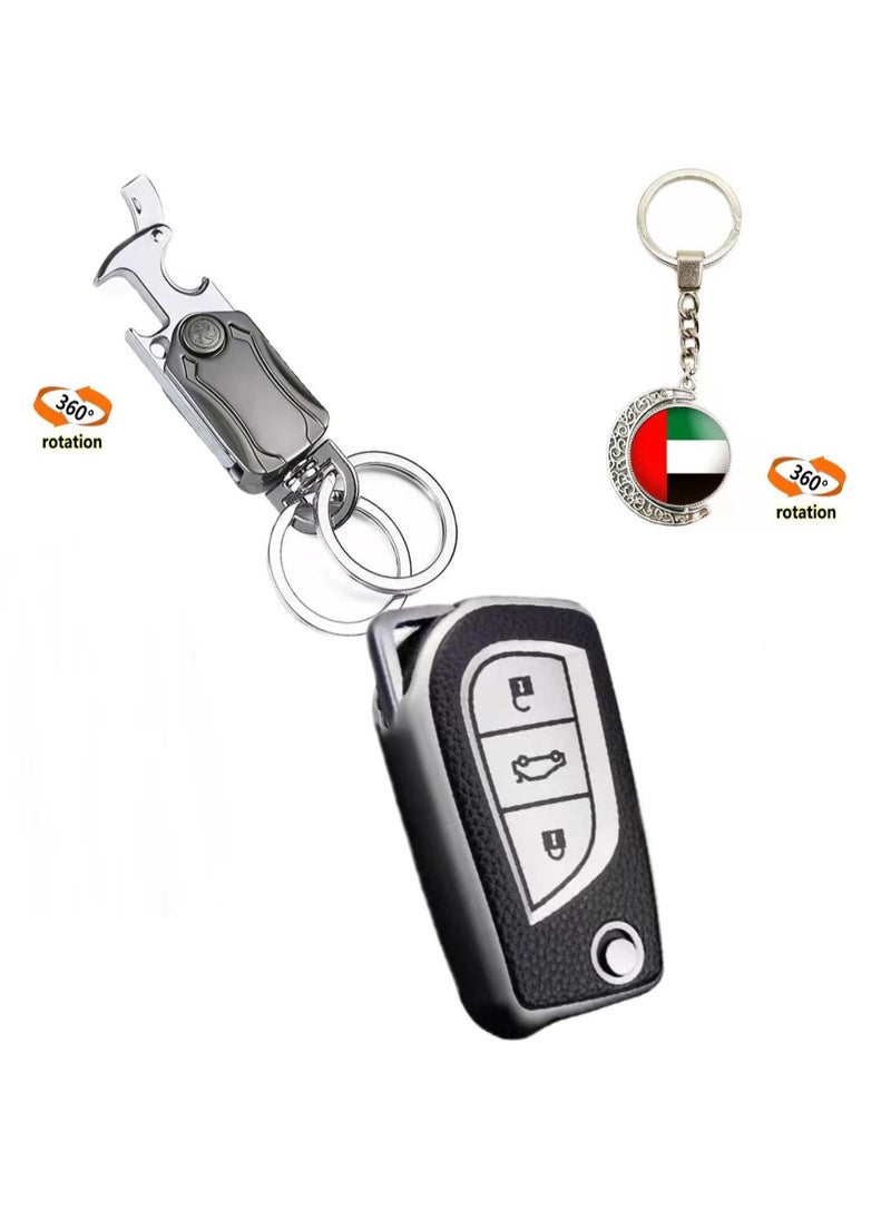 OUYoo - OUYoo TPU Case Key Fob Cover For Toyota C-HR Camry Corolla Fortuner Highlander Levin RAV4 LE Sequoia Sienna Tacoma Tundra Yaris Car Key Shells，Metal fidget spinner key chain,UAE flag key chain（Silver） - Image 1
