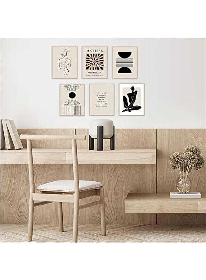 KBKBART مطبوعات فنية جدارية ماتيس من كيه بي كيه بارت، بوسترات معارض فنية تجريدية لماتيس للنساء، لون اسود وبيج واوراق شجر بوهو، ديكور حائط لغرفة المعيشة (8 × 10 انش، بدون اطار - Image 2