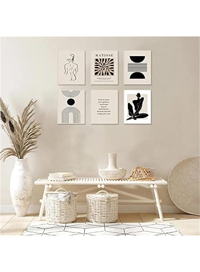 KBKBART مطبوعات فنية جدارية ماتيس من كيه بي كيه بارت، بوسترات معارض فنية تجريدية لماتيس للنساء، لون اسود وبيج واوراق شجر بوهو، ديكور حائط لغرفة المعيشة (8 × 10 انش، بدون اطار - Image 3