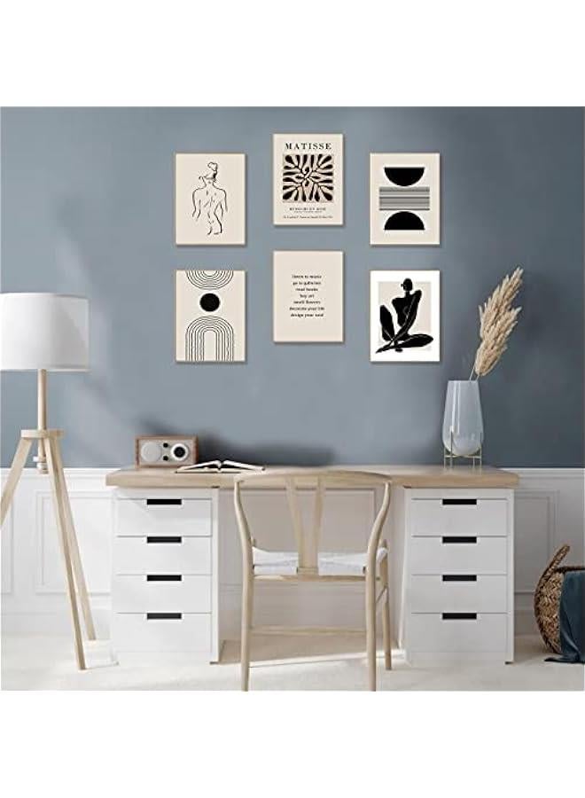 KBKBART مطبوعات فنية جدارية ماتيس من كيه بي كيه بارت، بوسترات معارض فنية تجريدية لماتيس للنساء، لون اسود وبيج واوراق شجر بوهو، ديكور حائط لغرفة المعيشة (8 × 10 انش، بدون اطار - Image 4