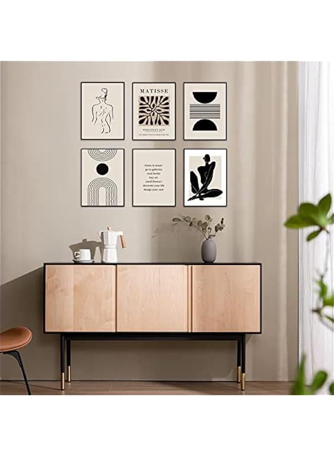 KBKBART مطبوعات فنية جدارية ماتيس من كيه بي كيه بارت، بوسترات معارض فنية تجريدية لماتيس للنساء، لون اسود وبيج واوراق شجر بوهو، ديكور حائط لغرفة المعيشة (8 × 10 انش، بدون اطار - Image 5