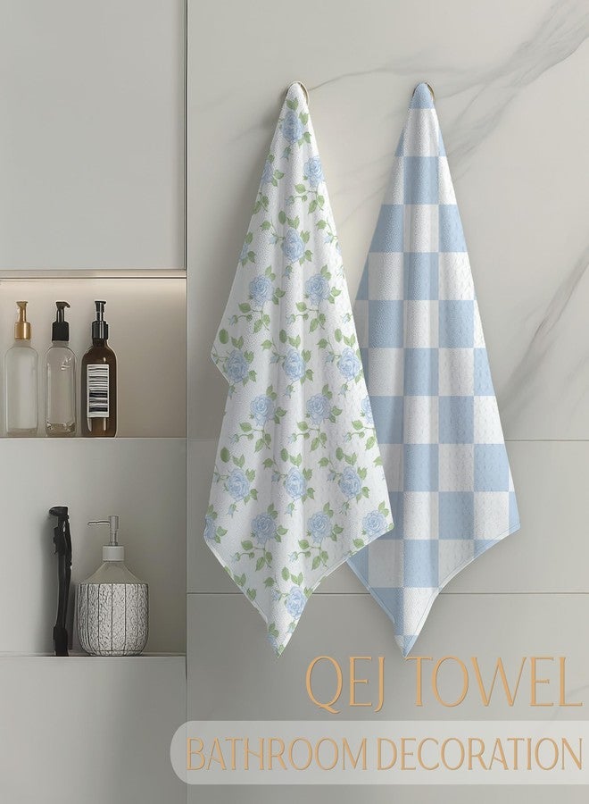 QEJ Blue Hydrangea Floral Kitchen Dish Towels, Blue and White Checkered Cottagecore Flower Decorative Hand Tea Towels for Bathroom Kitchen, 16x24 Inch Set of 2 - Image 4