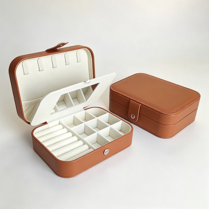 Travel-Friendly PU Leather Jewelry Box - Compact, Dustproof, Scratch-Resistant Organizer for Rings, Earrings, and Lipstick