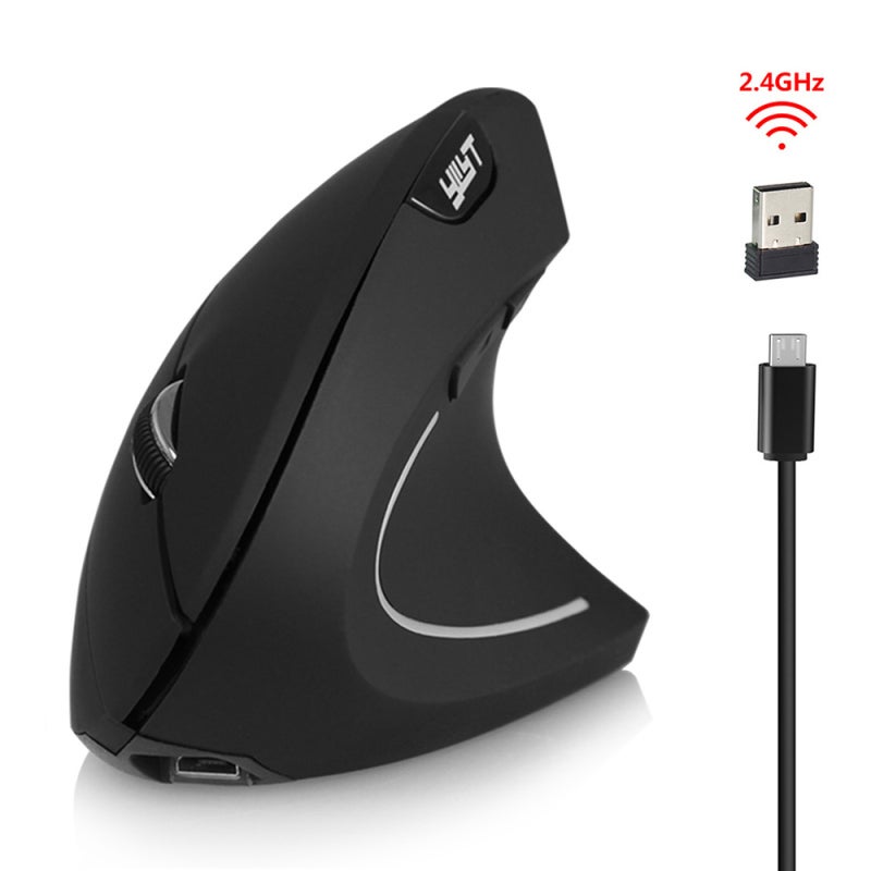 YWYT Vertical Ergonomic Mouse: 2.4G Wireless Technology, 3 Adjustable DPI Levels, Rechargeable Black Mouse - Stable Connection Wrist Fatigue Relief for Home Office Computer Users - Image 3