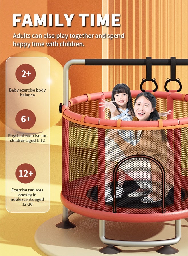 Trampoline for Kids, Large Jumping Bed with Safety Enclosure Net, Foam Handle, Adjustable Gymnastics Bars, Basketball Hoop, 4 Levels of Height Adjustment, Gifts for Boys and Girls  - Image 3