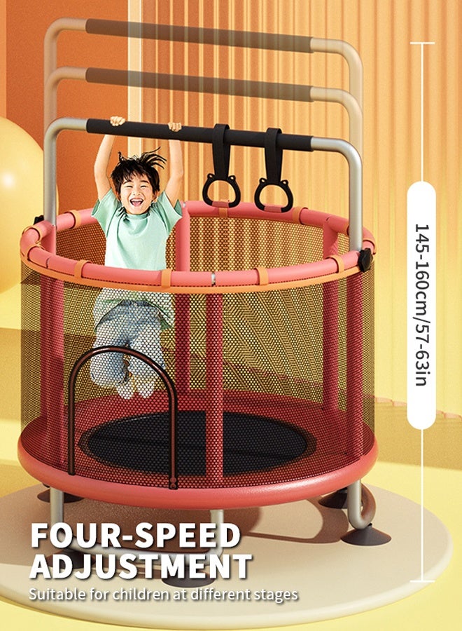 Trampoline for Kids, Large Jumping Bed with Safety Enclosure Net, Foam Handle, Adjustable Gymnastics Bars, Basketball Hoop, 4 Levels of Height Adjustment, Gifts for Boys and Girls  - Image 4