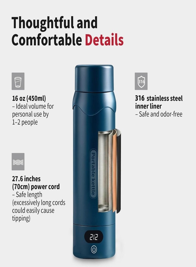 JEKABA Insulated Stainless Steel Electric Kettle Small, Smart Water Bottle with 4 temperature control, Leak-Proof, Mini Travel Essentials Portable Office Gifts for Tea Lovers, Dark Blue - Image 5