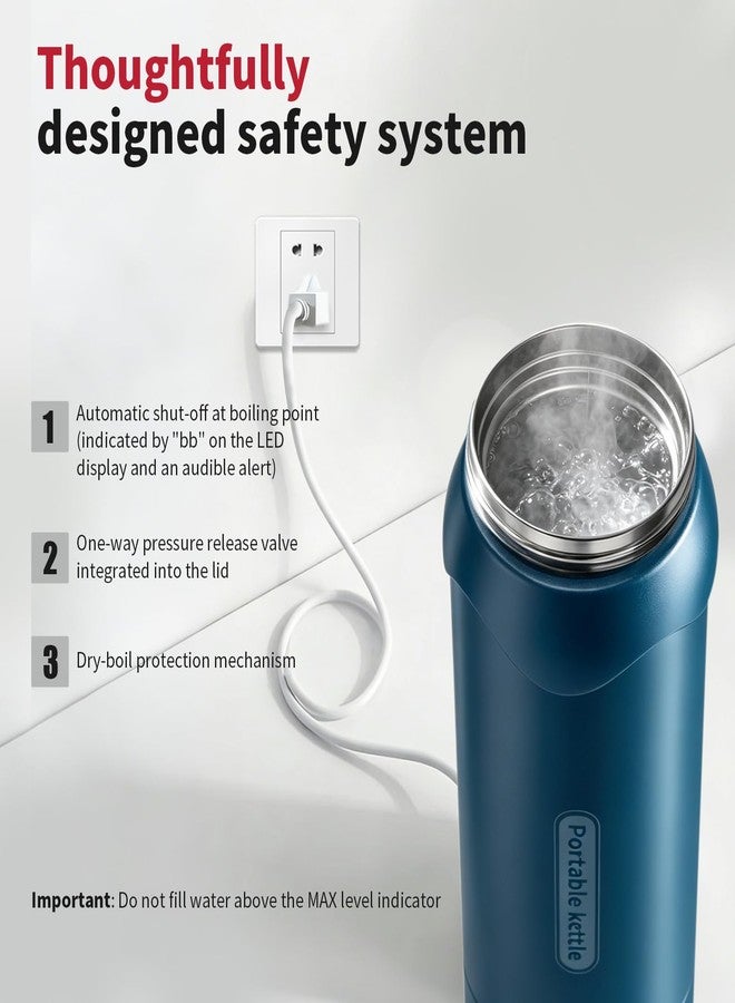 JEKABA Insulated Stainless Steel Electric Kettle Small, Smart Water Bottle with 4 temperature control, Leak-Proof, Mini Travel Essentials Portable Office Gifts for Tea Lovers, Dark Blue - Image 4