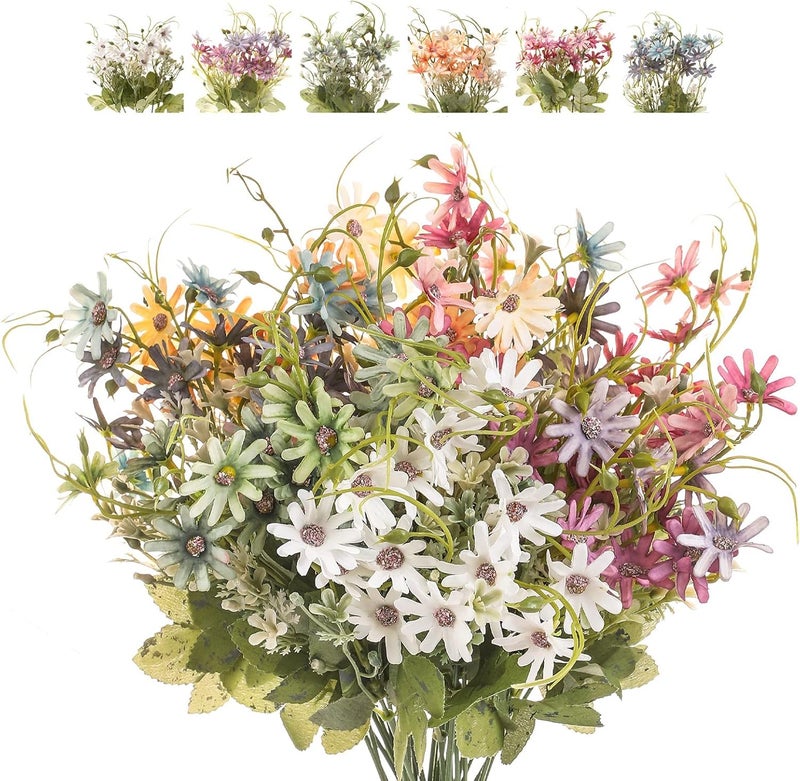 MAKINGTEC Artificial Flowers, Artificial Daisies Bouquet, Outdoor UV Protection Fake Wild Flowers Plastic Plant Arrangement Home Indoor Outdoor Garden Vase Decoration (6 PCS) - Image 1