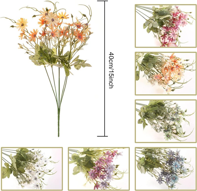 MAKINGTEC Artificial Flowers, Artificial Daisies Bouquet, Outdoor UV Protection Fake Wild Flowers Plastic Plant Arrangement Home Indoor Outdoor Garden Vase Decoration (6 PCS) - Image 4