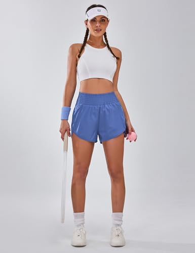 BMJL Women's Athletic Shorts High Waisted Running Short Pocket 2.5" Sporty Shorts Gym Elastic Workout Shorts(S,Blue54) - Image 2