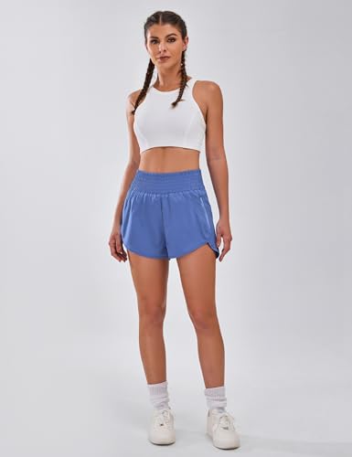 BMJL Women's Athletic Shorts High Waisted Running Short Pocket 2.5" Sporty Shorts Gym Elastic Workout Shorts(S,Blue54) - Image 3