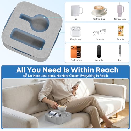 Heyife Couch Cup Holder Pillow Couch Caddy for Drink Snack Phone Remote Game Controller Removable and Washable Cup Cozy Pillow Small Sofa Cup Holder Tray for Bed Car Desk Sofa Gray - Image 3