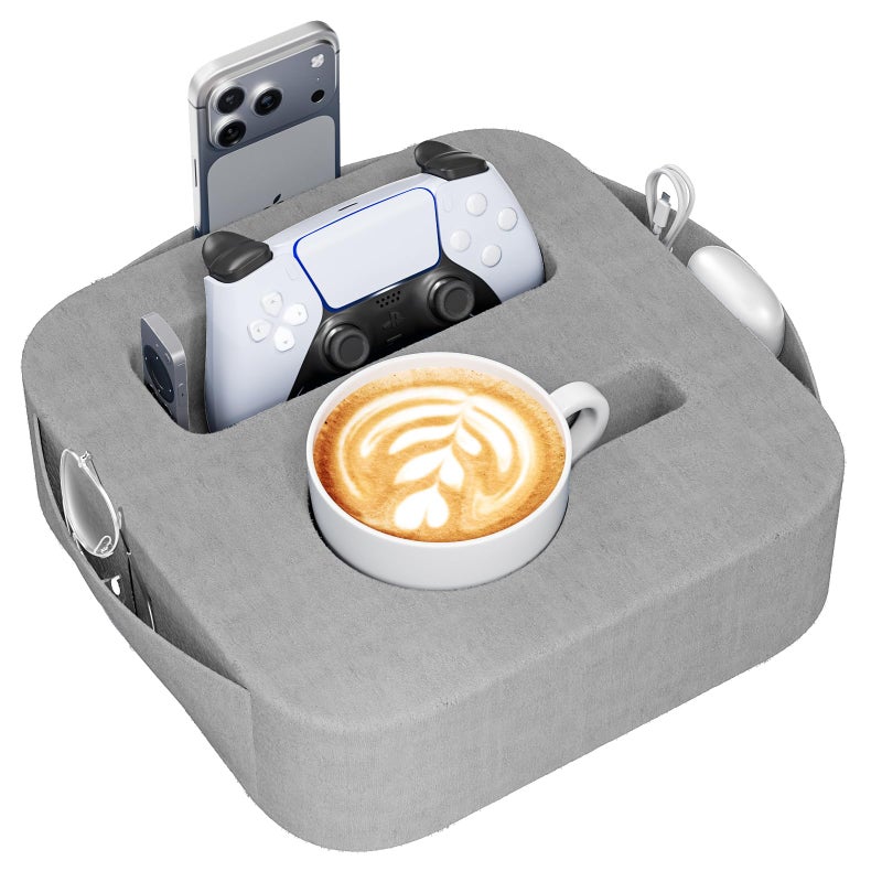 Heyife Couch Cup Holder Pillow Couch Caddy for Drink Snack Phone Remote Game Controller Removable and Washable Cup Cozy Pillow Small Sofa Cup Holder Tray for Bed Car Desk Sofa Gray - Image 2