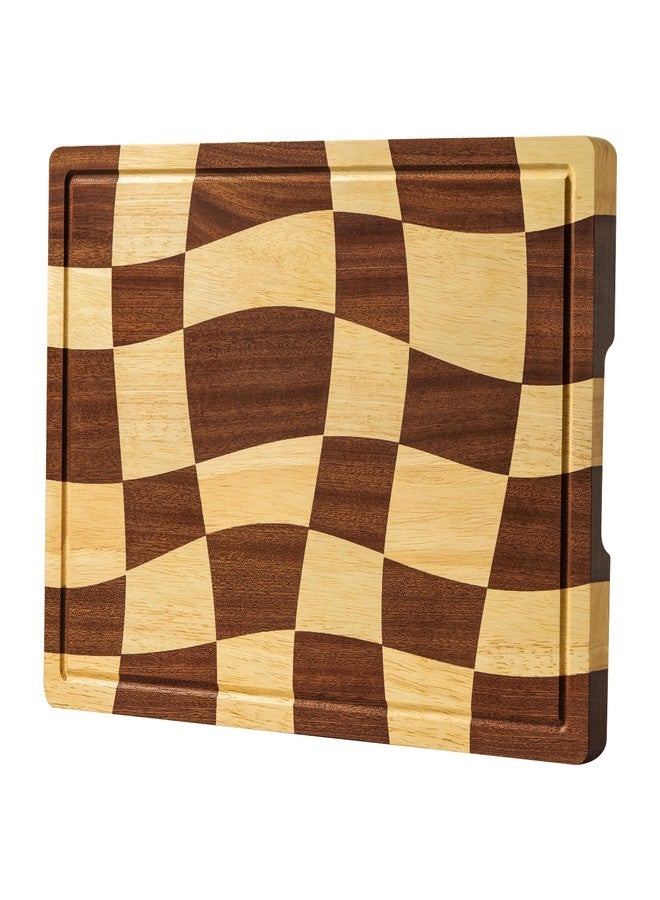 THETCHRY Cutting Boards for Kitchen, Checkered Cutting Board with Juice Grooves, End Grain Cutting Board for Meat and Vegetables, Large Butcher Block Serving Tray with Gift Box, 16.5" x 11.6" x 0.8" - Image 1