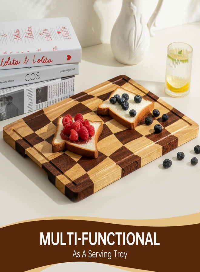 THETCHRY Cutting Boards for Kitchen, Checkered Cutting Board with Juice Grooves, End Grain Cutting Board for Meat and Vegetables, Large Butcher Block Serving Tray with Gift Box, 16.5" x 11.6" x 0.8" - Image 2
