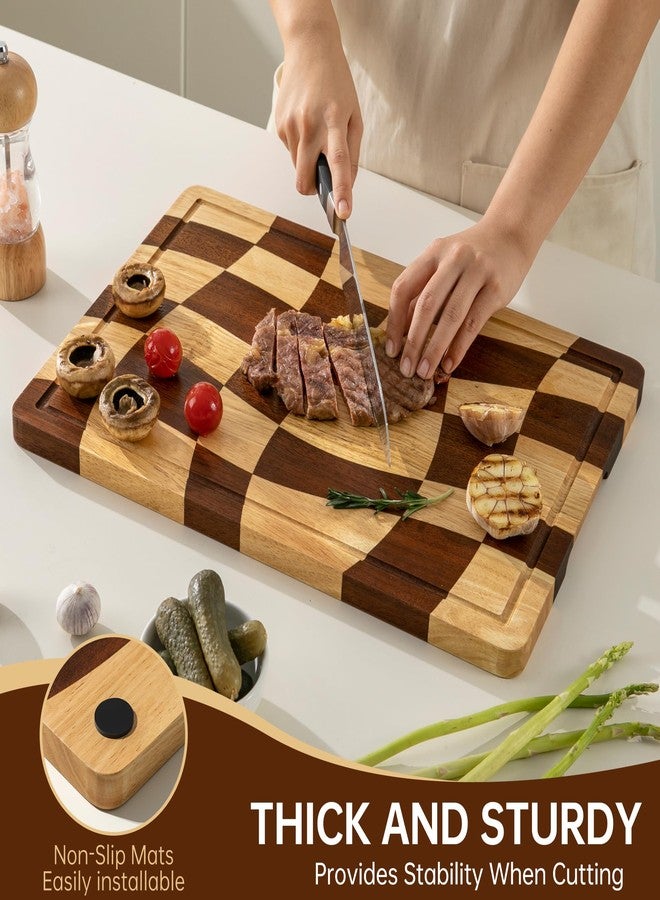 THETCHRY Cutting Boards for Kitchen, Checkered Cutting Board with Juice Grooves, End Grain Cutting Board for Meat and Vegetables, Large Butcher Block Serving Tray with Gift Box, 16.5" x 11.6" x 0.8" - Image 3