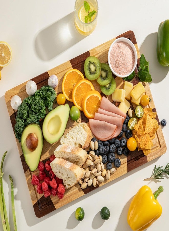 THETCHRY Cutting Boards for Kitchen, Checkered Cutting Board with Juice Grooves, End Grain Cutting Board for Meat and Vegetables, Large Butcher Block Serving Tray with Gift Box, 16.5" x 11.6" x 0.8" - Image 4