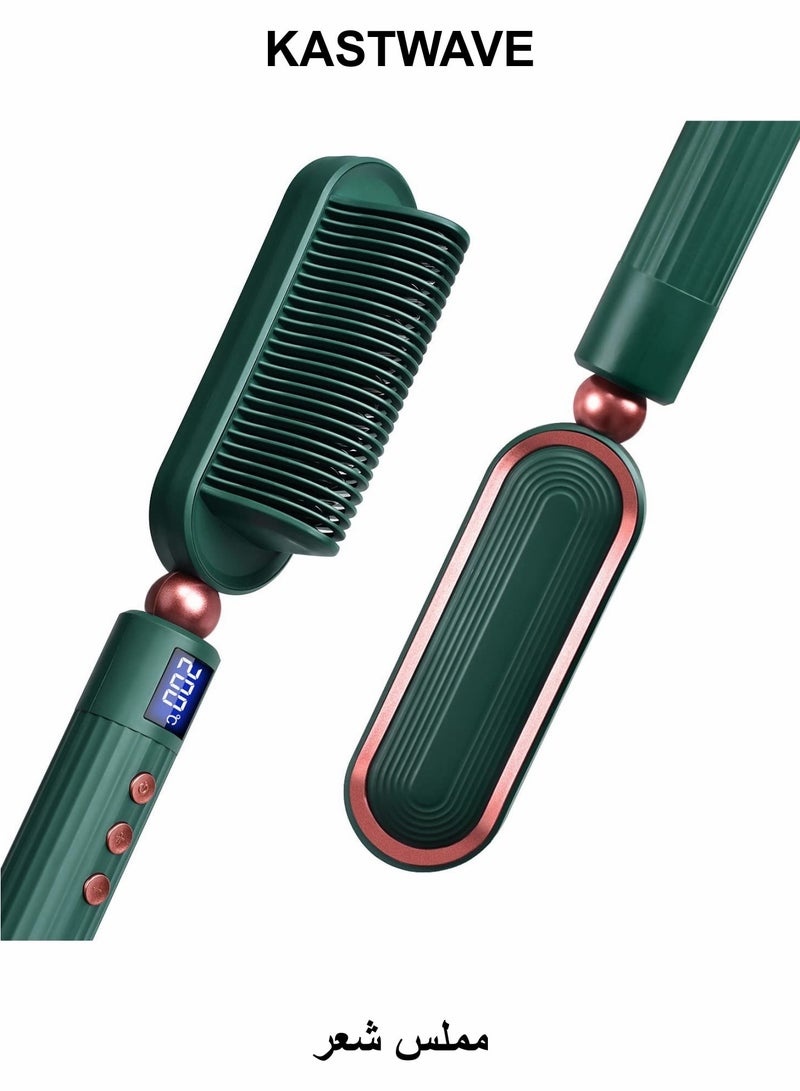 كاست ويف فرشاة فرد الشعر، مشط فرد الشعر السيراميكي سريع التسخين ومضاد للحروق مع شاشة رقمية - Image 1