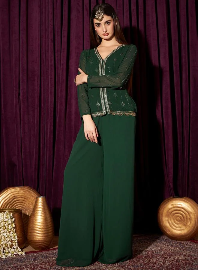 STREET 9 طقم علوي بنطلون واسع مطرز من ستريت