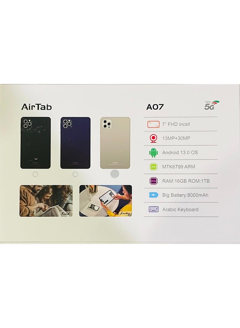 AirTab - A07 Tablet 7 inch FHD Screen, 1TB Internal Memory, 16GB RAM - with Powerful 8000mAh Battery Navy Blue - Image 1