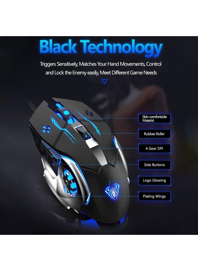 ماوس ألعاب سلكي USB بإضاءة RGB LED خلفية وDPI قابل للتعديل لألعاب الكمبيوتر - Image 3