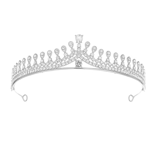 Peora Silver Plated Cubic Zirconia & Crystal Studded Princess Tiara Crown for Girls & Women Birthday Gift Hair Accessories - Image 1