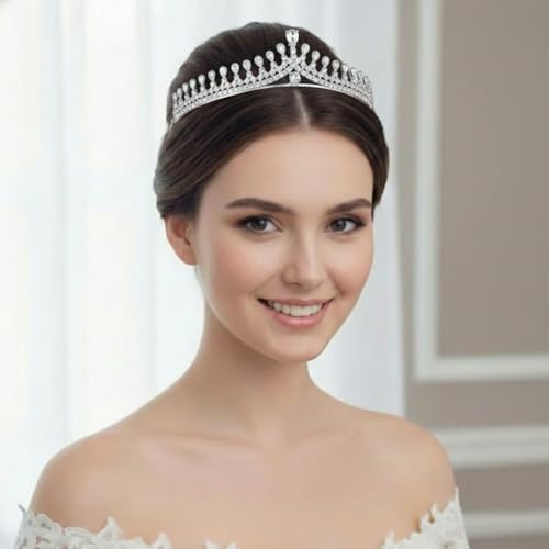 Peora Silver Plated Cubic Zirconia & Crystal Studded Princess Tiara Crown for Girls & Women Birthday Gift Hair Accessories - Image 2