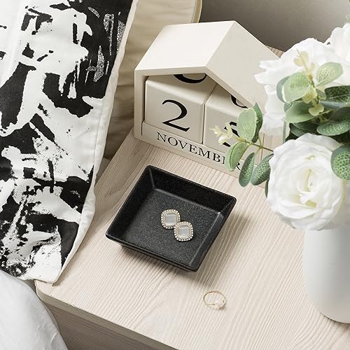 Mecaikru Ceramic Trinket Dish, Ring Tray, Decorative Jewelry Dish for Earrings Necklaces Watch Keys for Women (black square) - Image 2