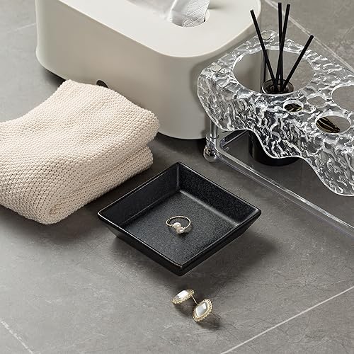 Mecaikru Ceramic Trinket Dish, Ring Tray, Decorative Jewelry Dish for Earrings Necklaces Watch Keys for Women (black square) - Image 5