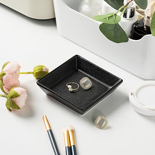 Mecaikru Ceramic Trinket Dish, Ring Tray, Decorative Jewelry Dish for Earrings Necklaces Watch Keys for Women (black square) - Image 3