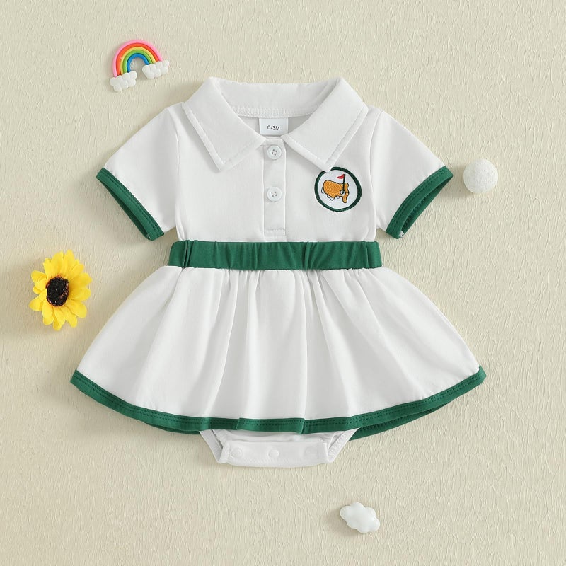 YINGISFITM Newborn Baby Girl Golf Outfit Golf Short Sleeve Romper Dress Infant Onesie A Line Dresses Summer Cute Clothes (White, 3-6 Months) - Image 4