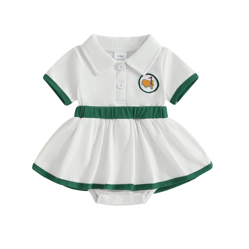 YINGISFITM Newborn Baby Girl Golf Outfit Golf Short Sleeve Romper Dress Infant Onesie A Line Dresses Summer Cute Clothes (White, 3-6 Months) - Image 1
