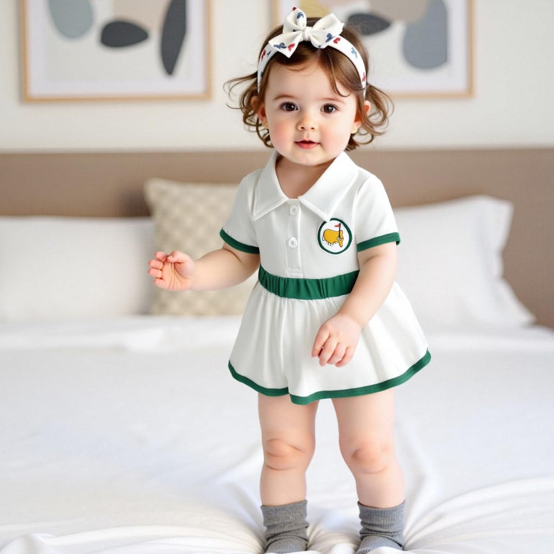 YINGISFITM Newborn Baby Girl Golf Outfit Golf Short Sleeve Romper Dress Infant Onesie A Line Dresses Summer Cute Clothes (White, 3-6 Months) - Image 3