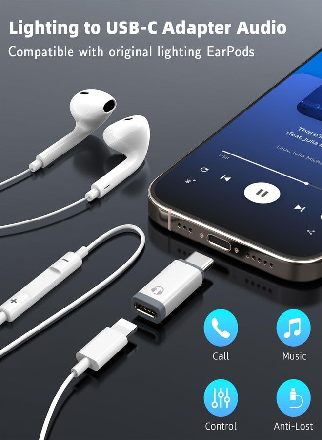MoKo Lightning to USB C Adapter Audio Only for Apple Earpods with Line Control, Not for Charging/Data Transfer, Lightning to USB C Adapter for iPhone 16/15 Pro Max Plus, iPad, White - Image 2