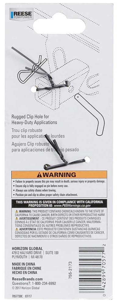 Reese Towpower 7057730 Class III-V Heavy Duty Pin and Clip (5/8" with a 3-1/2" Span) - Image 2