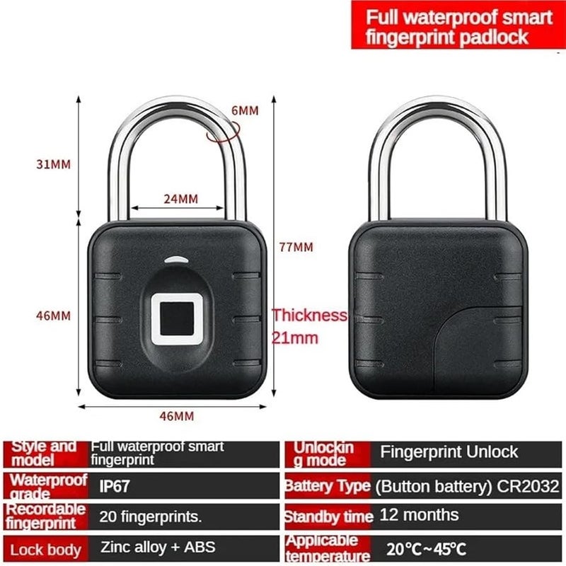 Waterproof Intelligent Fingerprint Padlock Outdoor Electronic Digital Lock - Image 4