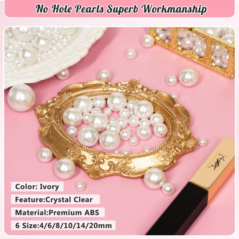 MACIOZE 2000PCS Pearls for Crafting, Ivory No Hole Beads for Centerpieces Vases, Assorted Sizes Bulk Fake Pearls Beads for Vase Filler, Candles Centerpiece, DIY Crafts, Jewelry Making (4/6/8/10/14/20mm) - Image 3