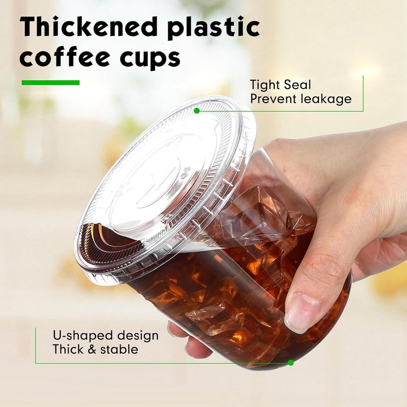 Ziliny 100 Set 12 16oz Clear Plastic Cups with Lids and Straws, Disposable Iced Coffee Cups PET Drinking Cups for Cold Beverage Juice Parfait Smoothie Milkshake Coffee Shops Party Supplies (12 oz) - Image 4