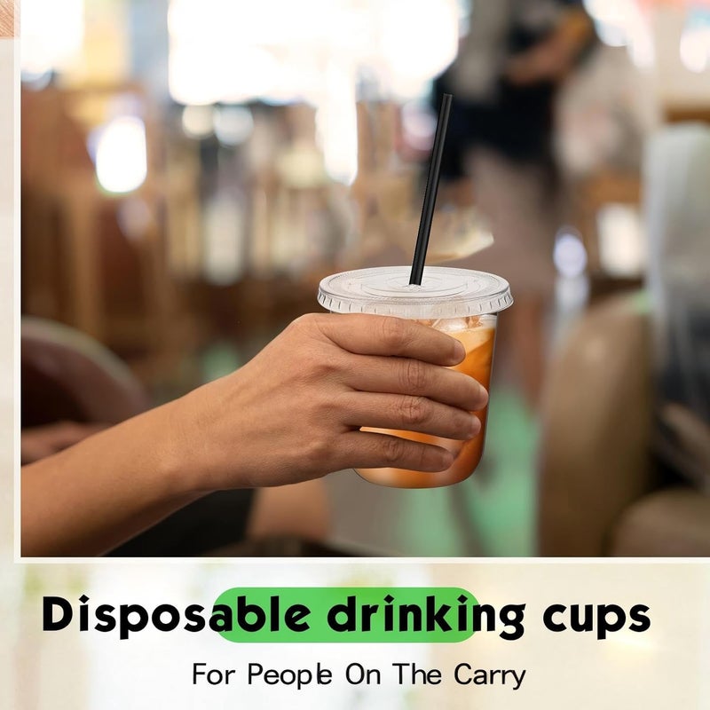 Ziliny 100 Set 12 16oz Clear Plastic Cups with Lids and Straws, Disposable Iced Coffee Cups PET Drinking Cups for Cold Beverage Juice Parfait Smoothie Milkshake Coffee Shops Party Supplies (12 oz) - Image 5