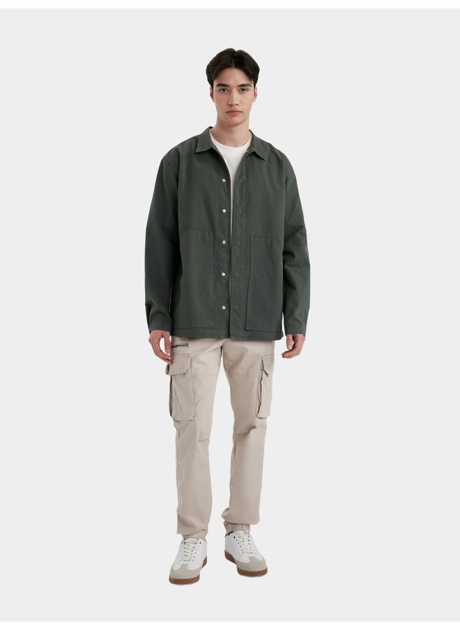 DeFacto DeFacto Men Green Button-Down Plain Shirt  - Image 5