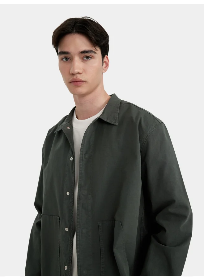 DeFacto DeFacto Men Green Button-Down Plain Shirt
