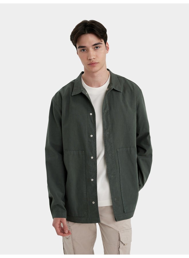 DeFacto DeFacto Men Green Button-Down Plain Shirt  - Image 1