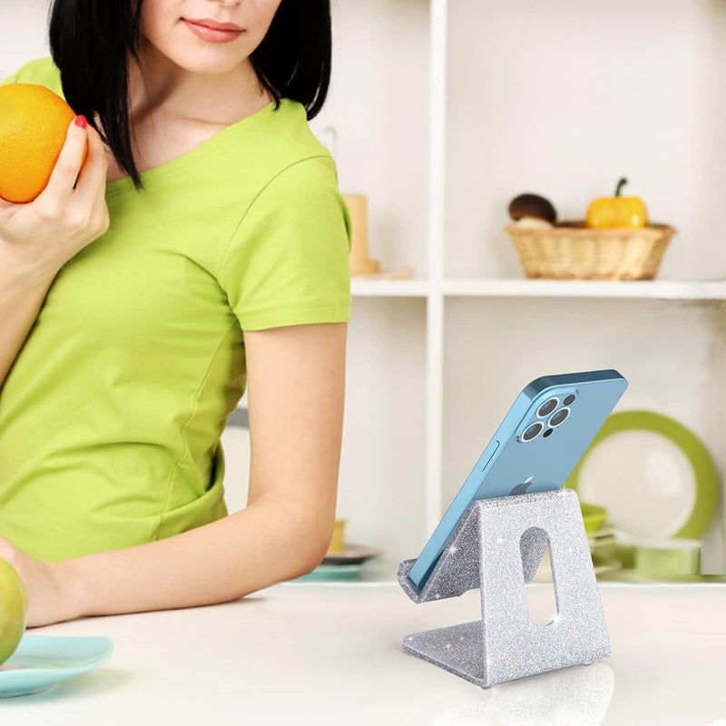 حامل هاتف أكريليك من ، حامل هاتف محمول، حامل هاتف للمكتب، متوافق مع هواتف iPhone 16 15 14 13 12 Pro Max Mini 11 Xr Plus SE، Switch، هواتف Android الذكية، Pad، Tablet، فضي لامع - Image 5