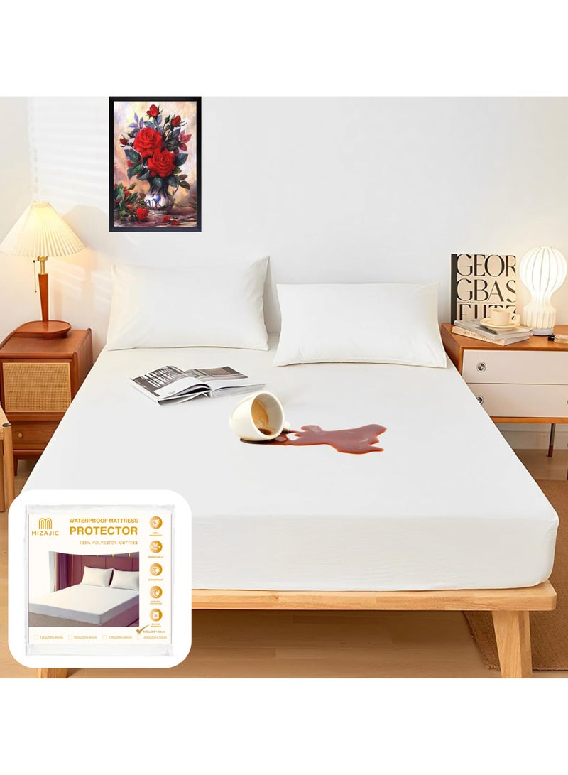 MIZAJIC Waterproof Mattress Protector Cooling Breathable Knitted Fabric Mattress Cover with Deep Pocket Washable Hypoallergenic Vinyl Free for Pets Kids Adults (Small (100 * 200 * 30)) - Image 1
