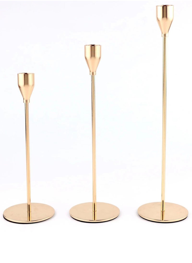 Captaintech Pow Pink Gold Candle Holders Set of 3 for Taper Candles, Decorative Candlestick Holder for Wedding, Dinning, Party, Fits 3/4 inch Thick Candle&Led Candles (Metal Candle Stand)  - Image 1