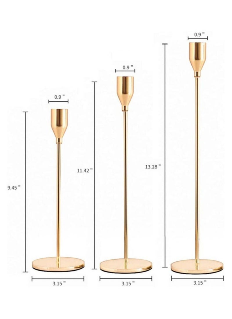 Captaintech Pow Pink Gold Candle Holders Set of 3 for Taper Candles, Decorative Candlestick Holder for Wedding, Dinning, Party, Fits 3/4 inch Thick Candle&Led Candles (Metal Candle Stand)  - Image 2