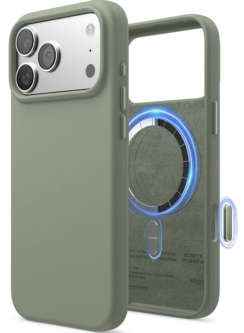 Elago Magnetic Liquid Silicone for iPhone 17 Pro MAX case cover [Camera Control Button Cover] compatible with MagSafe Shockproof - Khaki Green - Image 1