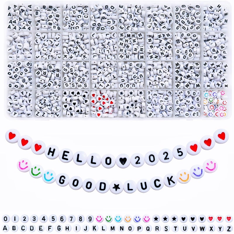 Looconi Amaney 1600pcs Acrylic Letter Beads - 4x7mm White, A-Z 31 Styles for Jewelry Making Bracelets, Necklaces, Key Chains - Image 1
